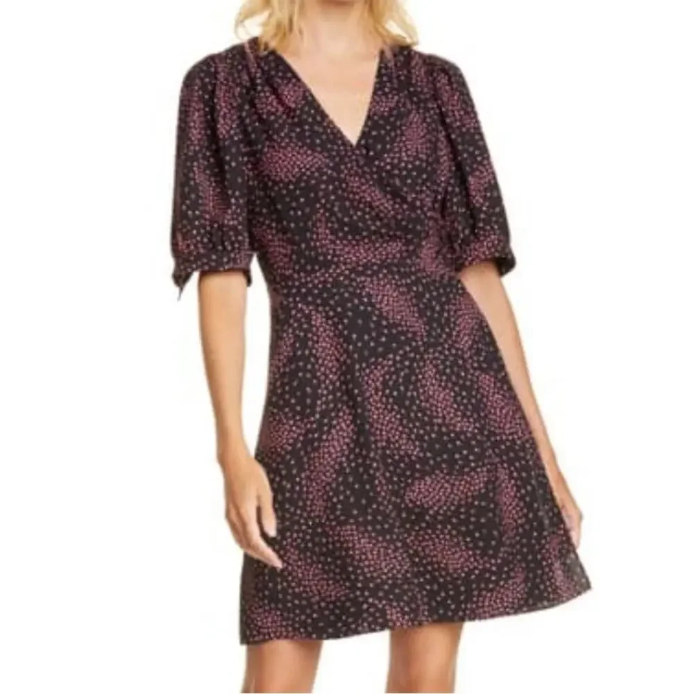 Kate Spade Meadow Wrap Mini Dress Floral Black Pink V-Neck Crepe 00
